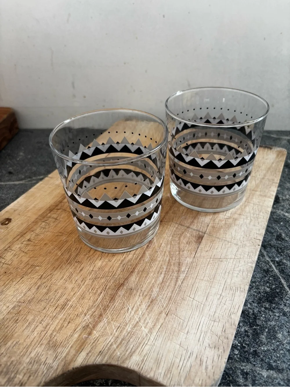 Black Patterned Glass Tumbler - Set of 2